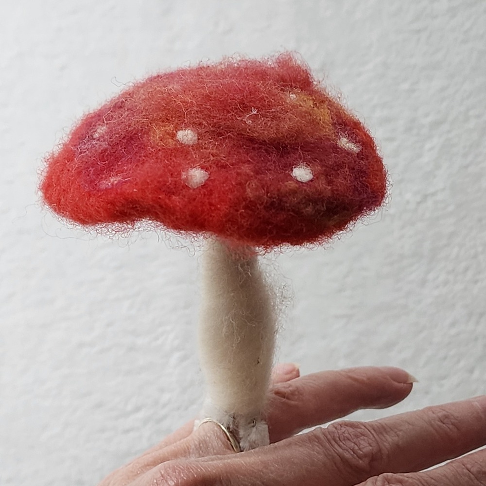 Handmade Needle Felted Mushroom Toadstool Ornament Ring Red Fairycore Forest